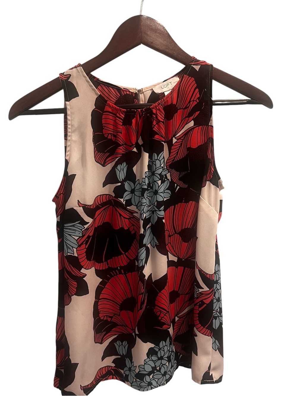 LOFT Red and White Floral Sleeveless Blouse Size SP